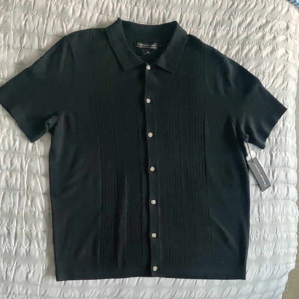 Christian Lacroix Men's 100% Extra Fine Merino Wool Button Up Lightweight Luxury